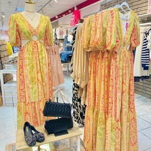 Floral Yellow and Pink Maxi Dress